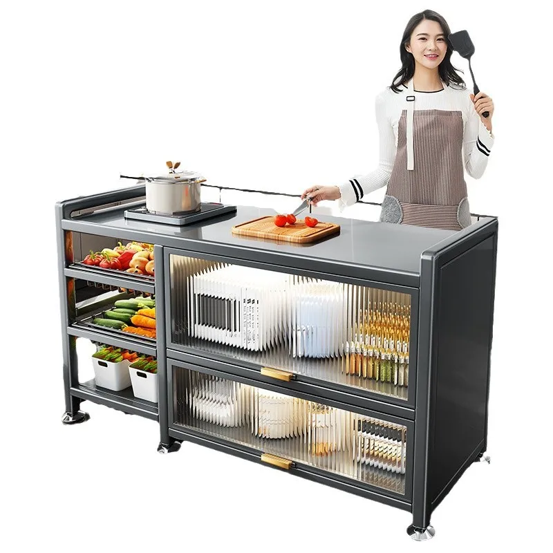 Kitchen Shelves Floor-to-Floor Multi-layer Cabinets Household Microwave Oven Cupboards Lockers