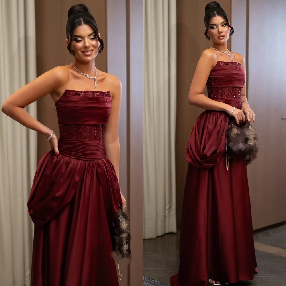 

Индивидуальные платья трапециевидной формы без бретелек в китайском стиле со складками и блестками, классические платья для выпускного вечера на заказ