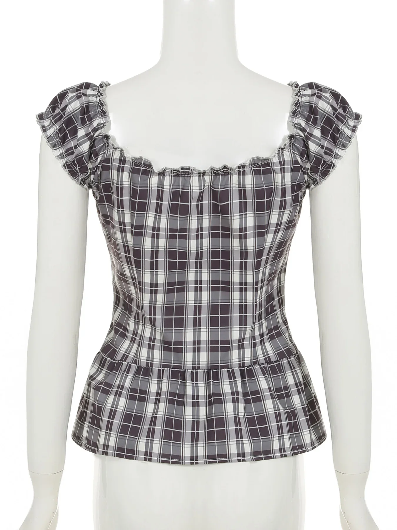 FDEY Plaid Print Slim Retro Blouses Classic Fashion Streetwear All-match Basic 90s Tops Button Chic Summer Clothings