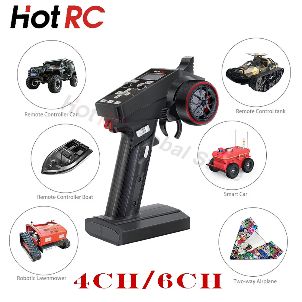 HOTRC 4CH 6CH 2.4GHz Remote Control Digital Radio Transmitter with Receiver for 1/8 1/10 RC Car Boat Tank Crawler TRX4 SCX10