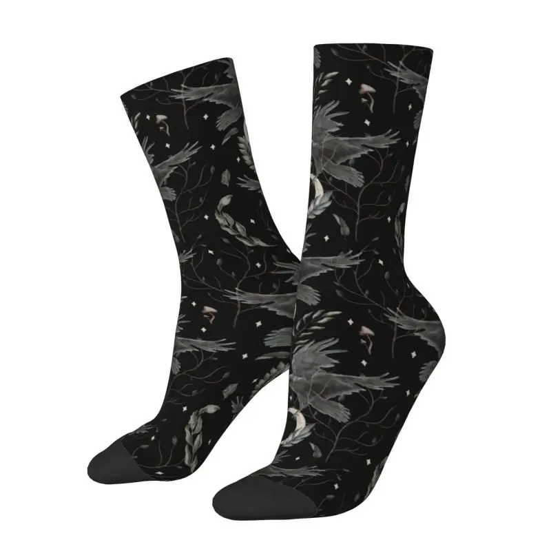 

Cute Printed Crow Moon Socks for Men Women Stretchy Summer Autumn Winter Halloween Spooky Witch Crew Socks