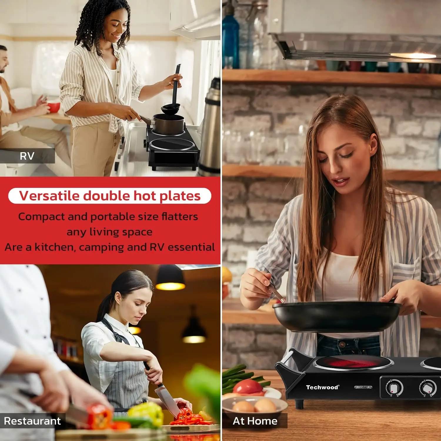 1800W Double Infrared Ceramic Electric Stove for Cooking, Dual Control Cooktop Burners Compatible for All Cookwares