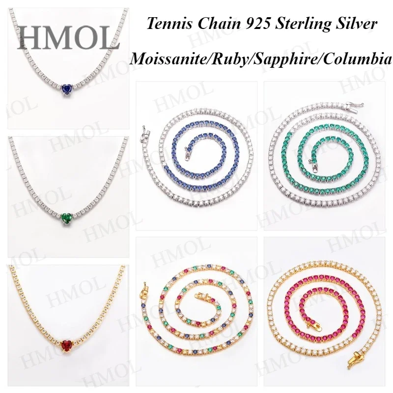 Lab Grown Gemstone Moissanite Tennis Chain GRA AGL Certified 925 Sterling Silver Sapphire Ruby Colombia 16-20inch Fine Jewelry