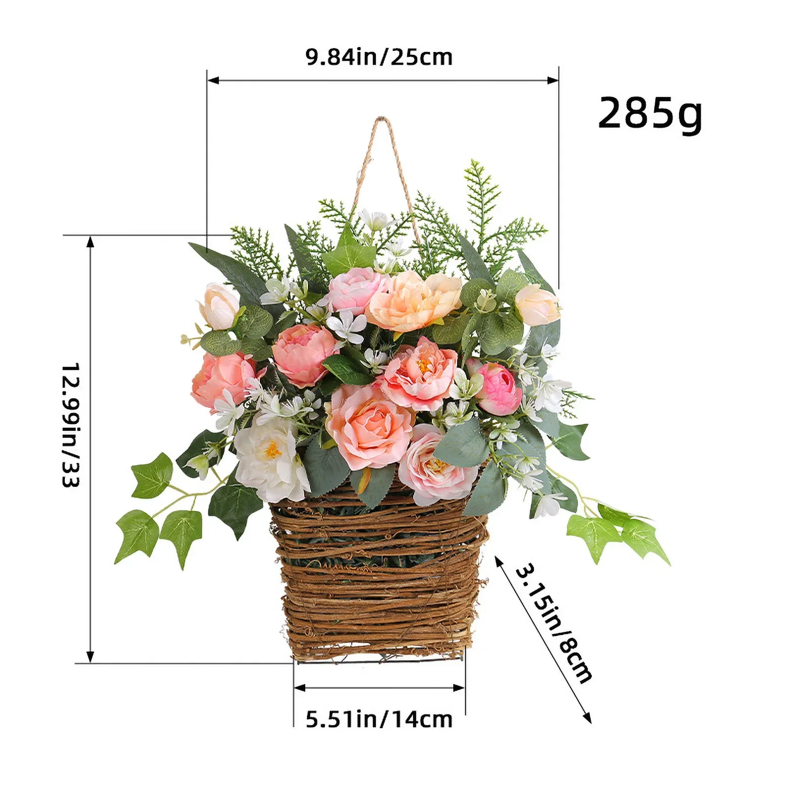 Spring Artificial Flowers Pendant Potted Plants Wall Hanging Flower Baskets Farmhouse Rattan Boutique Garden Home Weddding Decor