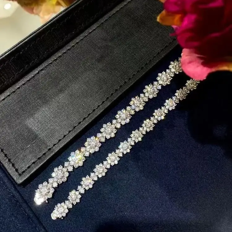 S925 Sterling Silver Sunflower Bracelet, Full Cut Simulated Diamond Floral Chain Jewelry for Women