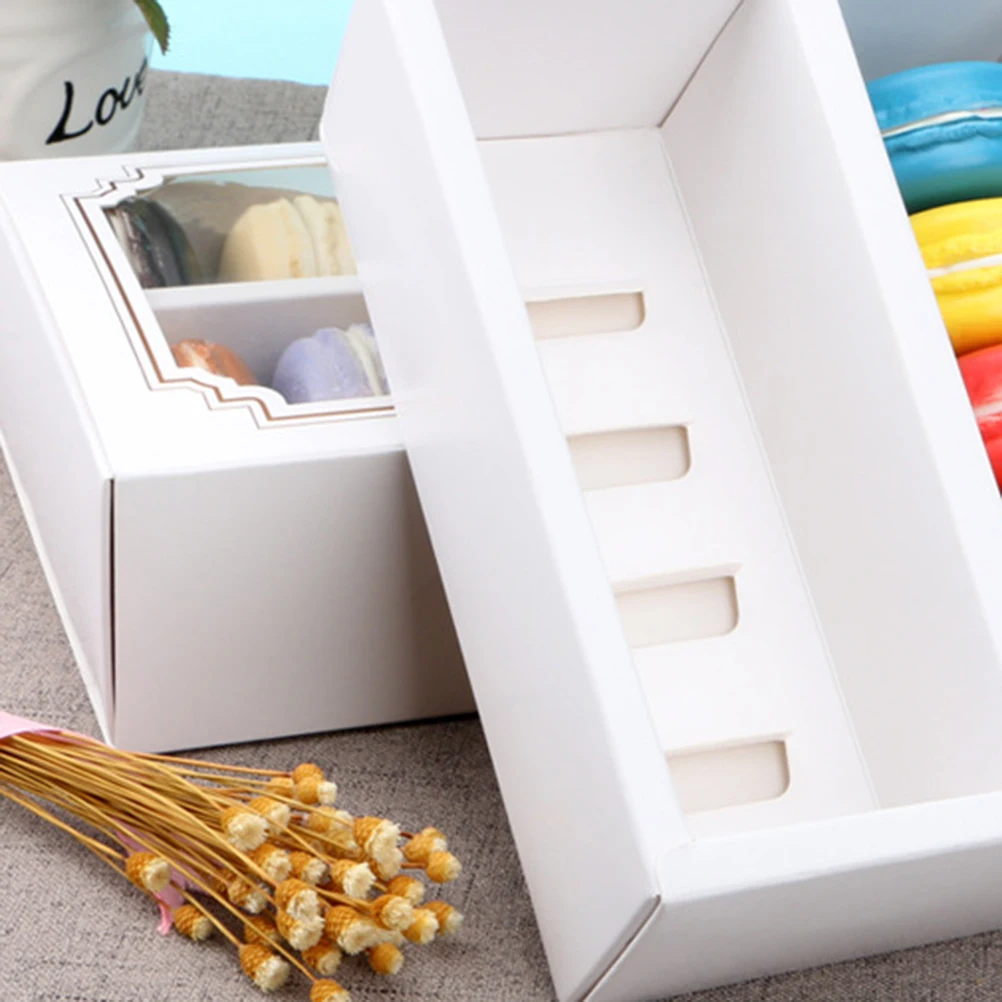 

10pcs Macaron Box Cupcake Container Windowed Boxes Food Grade Paper Safe Shockproof Layer Ideal Storage Occasions Baby