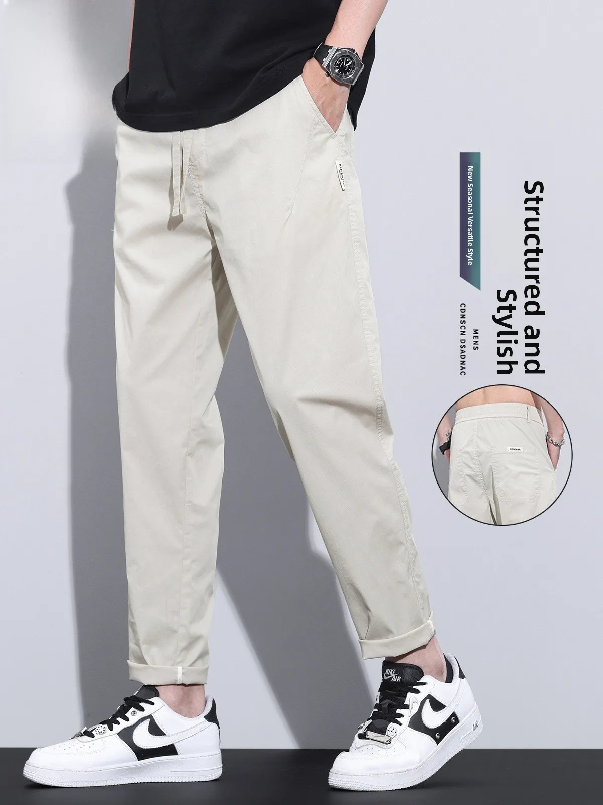 

Men's Ice Silk Casual Pants Slim Straight Spor Lightweight Summer Trendy Long Trousers Loose Fit Youthful Sle
