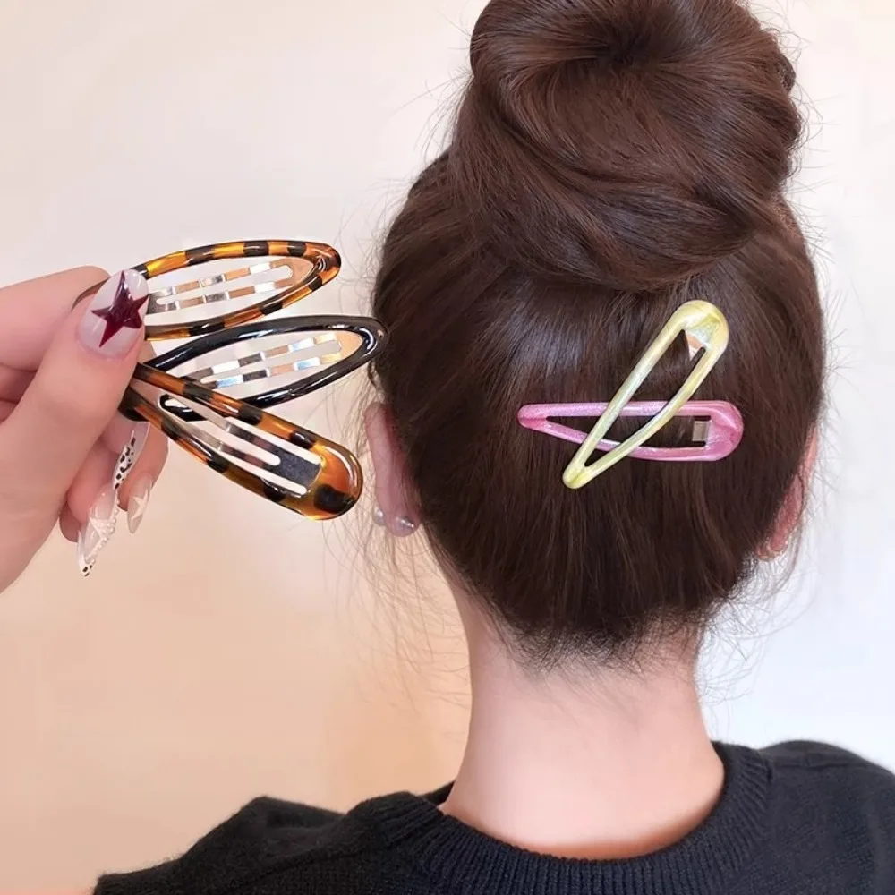 6Pcs Leopard Print Hair Clip Dripping Oil Water Drop BB Clip Bangs Clip New Cute Girl Colorful Oval Hairpin Edge Clips Headdress