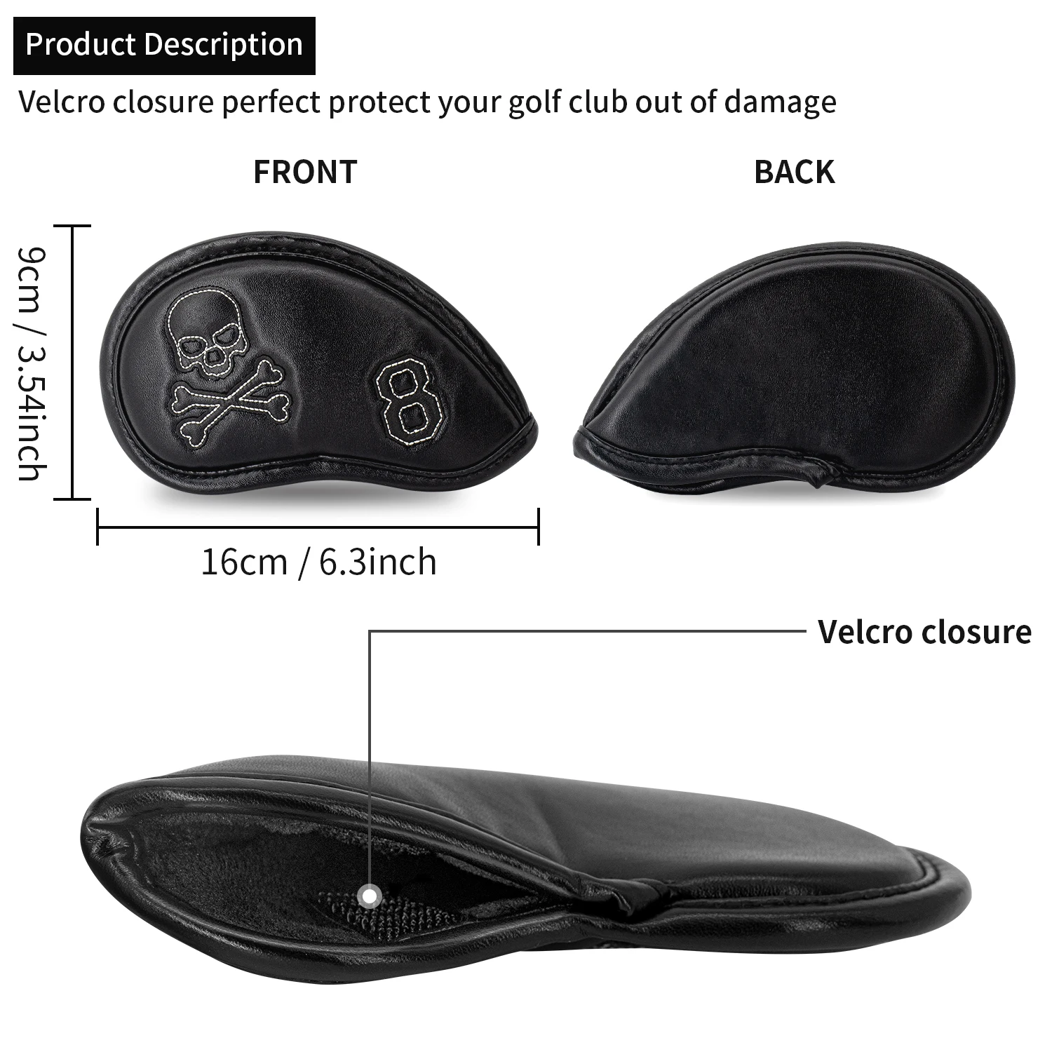10Pcs Skull Golf Iron Headcovers Set, Durable Faux Leather, Scratch Resistant, Protect Golf Club from Scuffs view 6