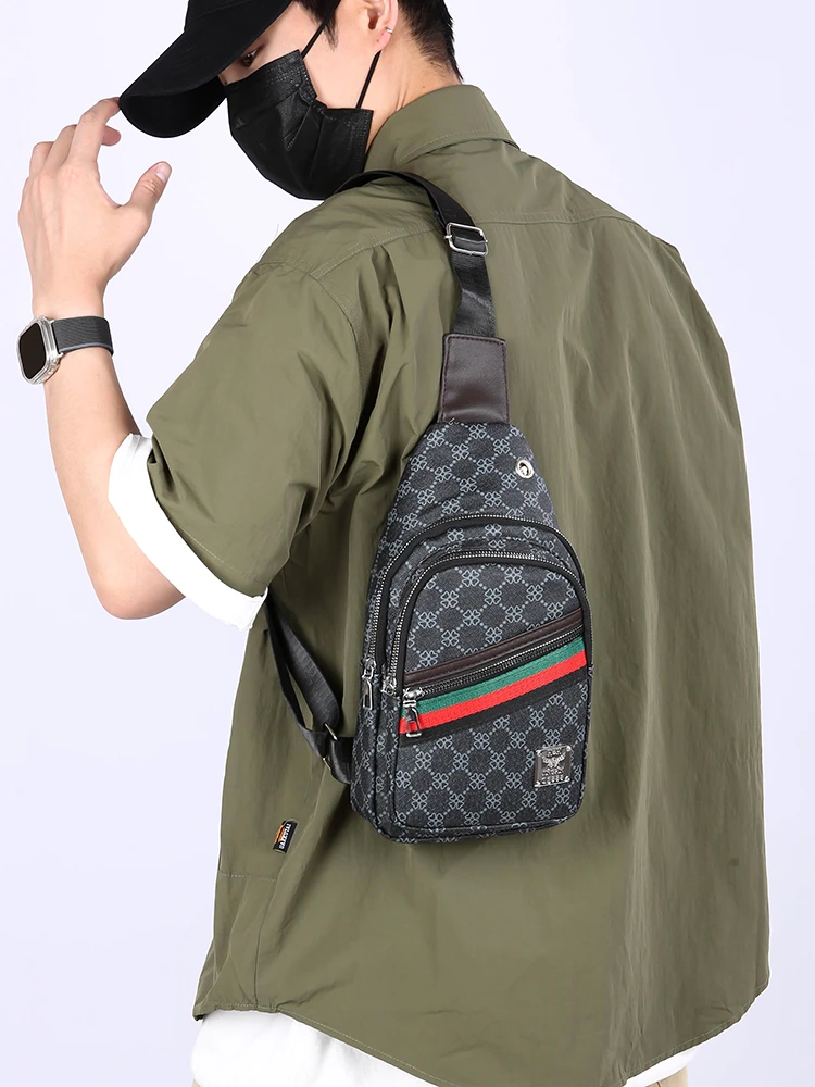 Vintage Plaid Men Sling Chest Bag, Multi‑compartment Business Casual Crossbody Chest Pack gallery 5