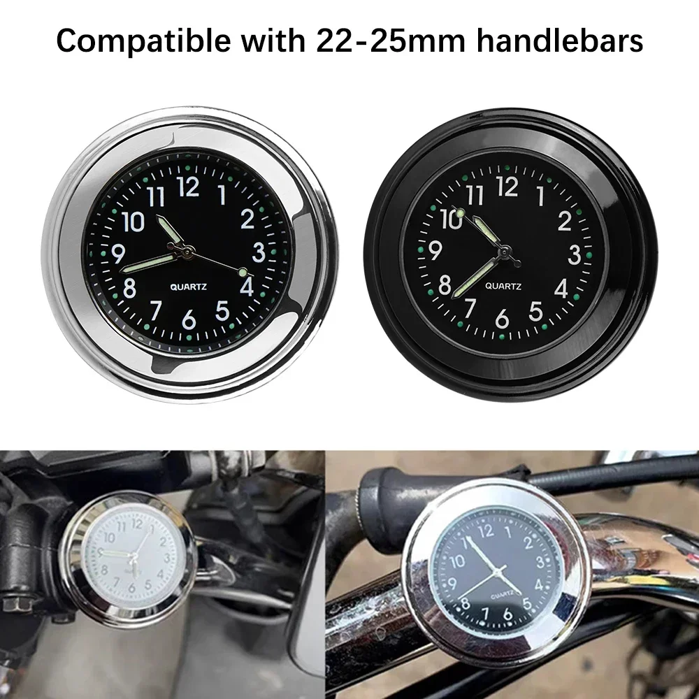 Thermometer Temp Gauge Motorcycle Handlebar Mount Clock Motorcycle Watch Waterproof Universal 22-25mm Luminous Clock