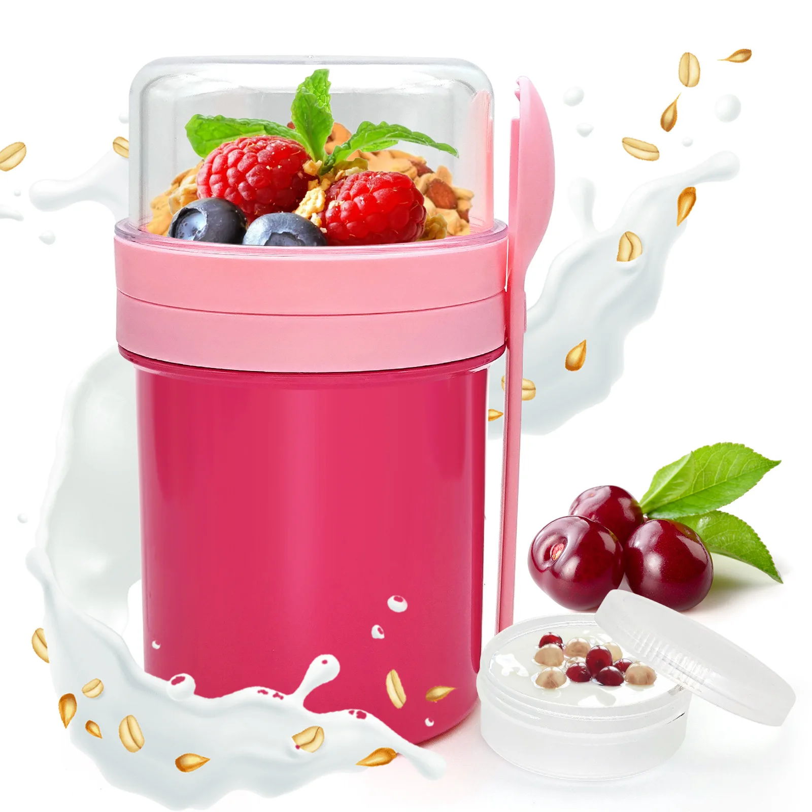 

Convenient Double-Layer Breakfast Cup Leak-Proof Light Yogurt & Overnight Oat Salad Cups Kitchen Tableware-Injection PP