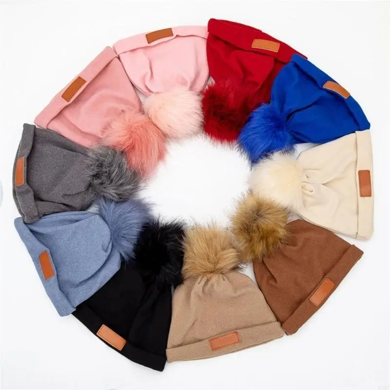 

F3KC Шапка-бини Шапка с шариком для волос Зимняя шапка для малышей Эластичная шапка с помпонами