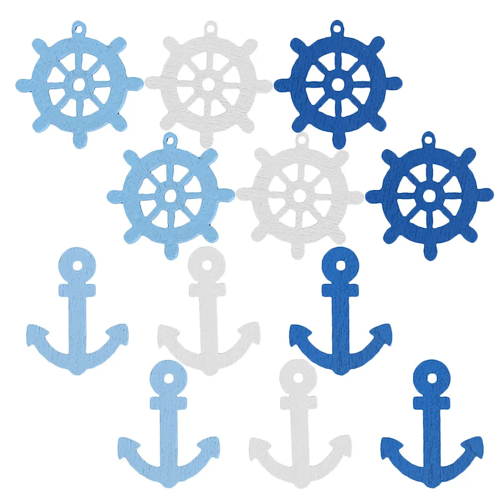 100 Pcs Wooden Anchor Mini Pendants Scrapbooking Home Embellishments Decorative Buttons Anchor Pendant (25x20mm Random Color)