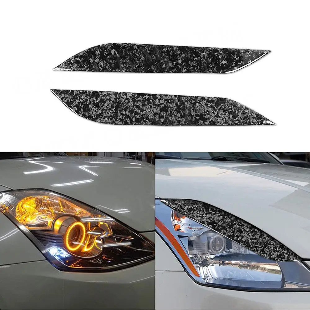 Forged Carbon Fiber Front Bumper Eyebrow Decoration for Nissan 350z 2006 2007 2008 2009 Headlight Covers Stickers