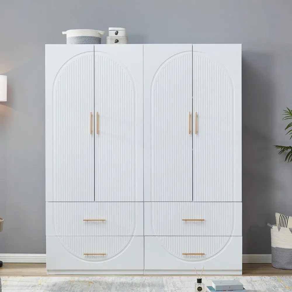 

Wooden Armoire Wardrobe Closet 4-Door Wardrobe with Hanging Rod, 4 Ders, and Shelves Tall Clothes Storage Cabinet or Bedroom Hom