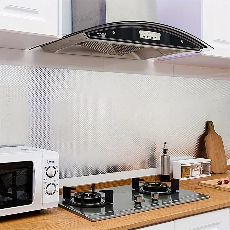 10m Silvery PVC wallpaper Oil and heat resistant self-adhesive sticker for bathroom and kitchen stovetop cabinet decoration