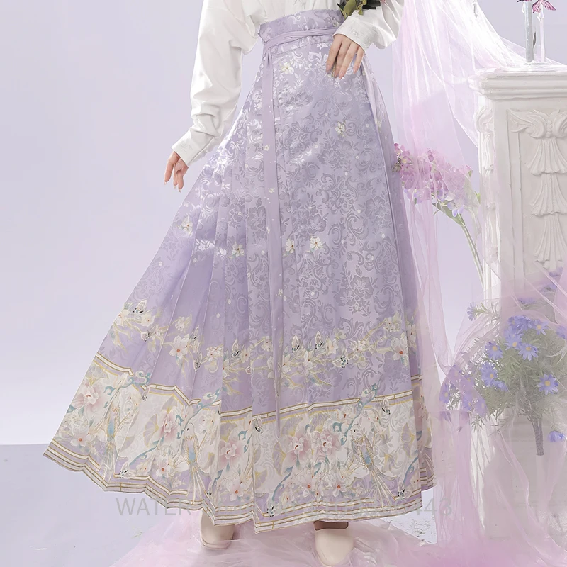 Terno Hanfu roxo-água para mulheres, vestidos modernos chineses, cara de cavalo, roupa diária mamianqun, estilo tradicional da dinastia Ming