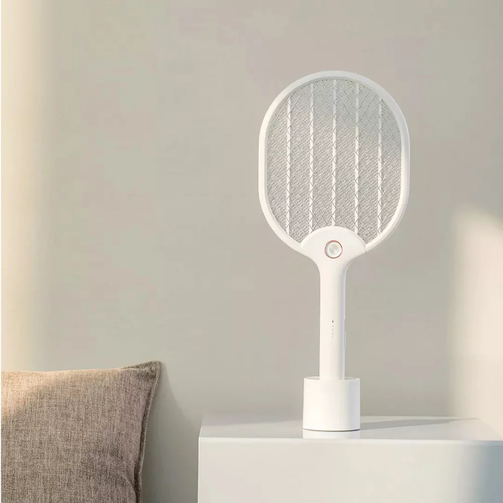 Rechargeable Electric Mosquito Swatter Pure White Grid Assisted LED Lighting Double Safety Switch Mosquito Racket Rechargeable