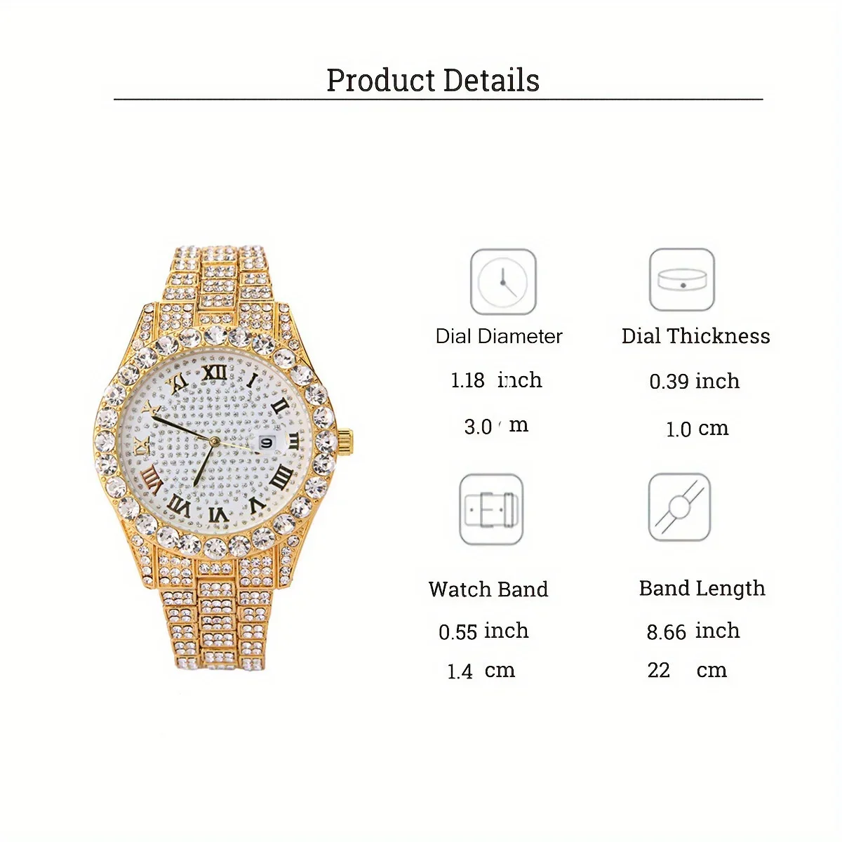 2pcs/set - Glitzy Rhinestone Watch & Cuban Link Bracelet Set - Sparkling Quartz Timepiece with Durable Steel Strap