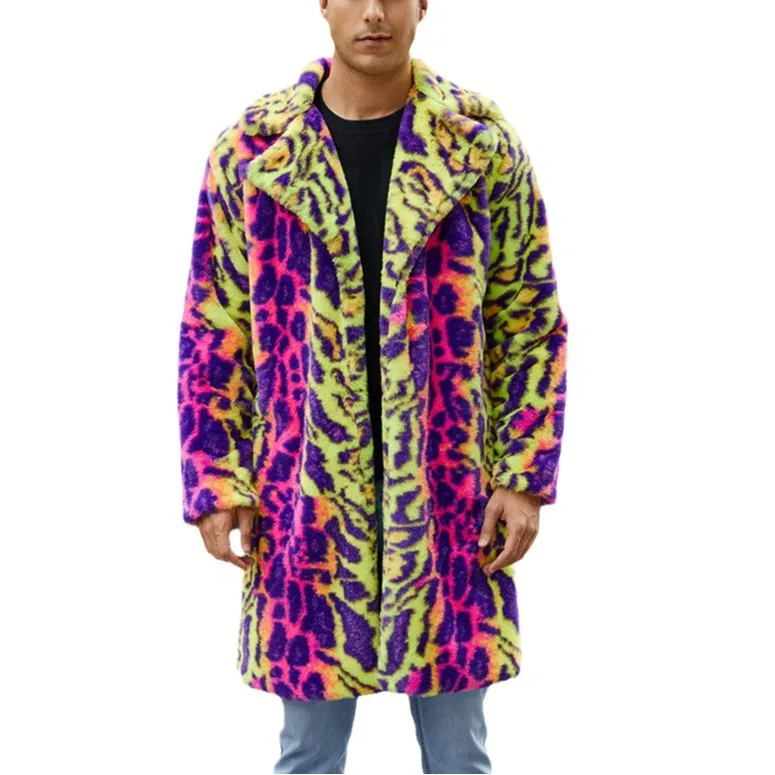 2025 Mannen Luipaard Print Winterjas Vest Jas Warme Parka Uitloper Dikke Nepbont Pluche Fleece Jassen Veelkleurige Overjas