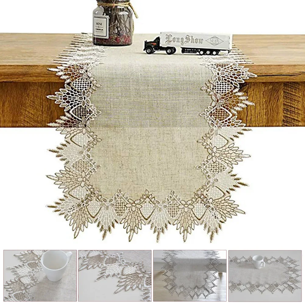 Handmade Simple Modern Primary Color Linen Table Cloth Lace Embroidered Linen Tablecloth Tv Cabinet Dust Cover Home Table Runner