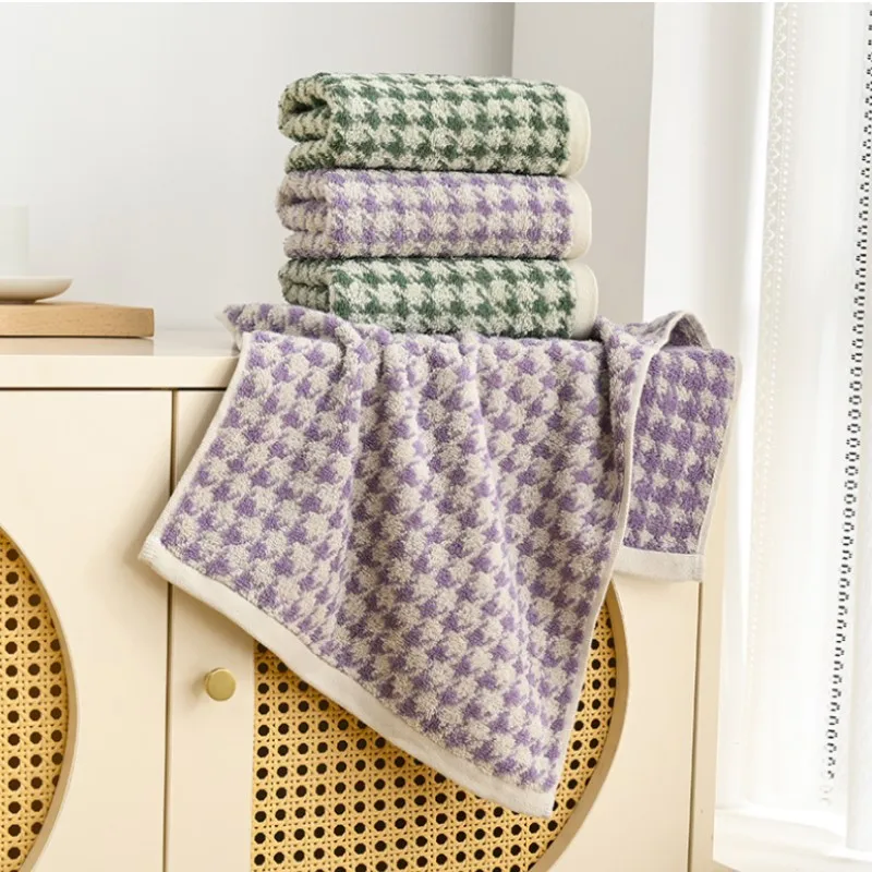 2pcs Green Purple Cotton Face Hand Towels Set 34x74cm Quick-Dry Thickened Embroidered Bath Towel for Adults Hotel Bathroom Towel