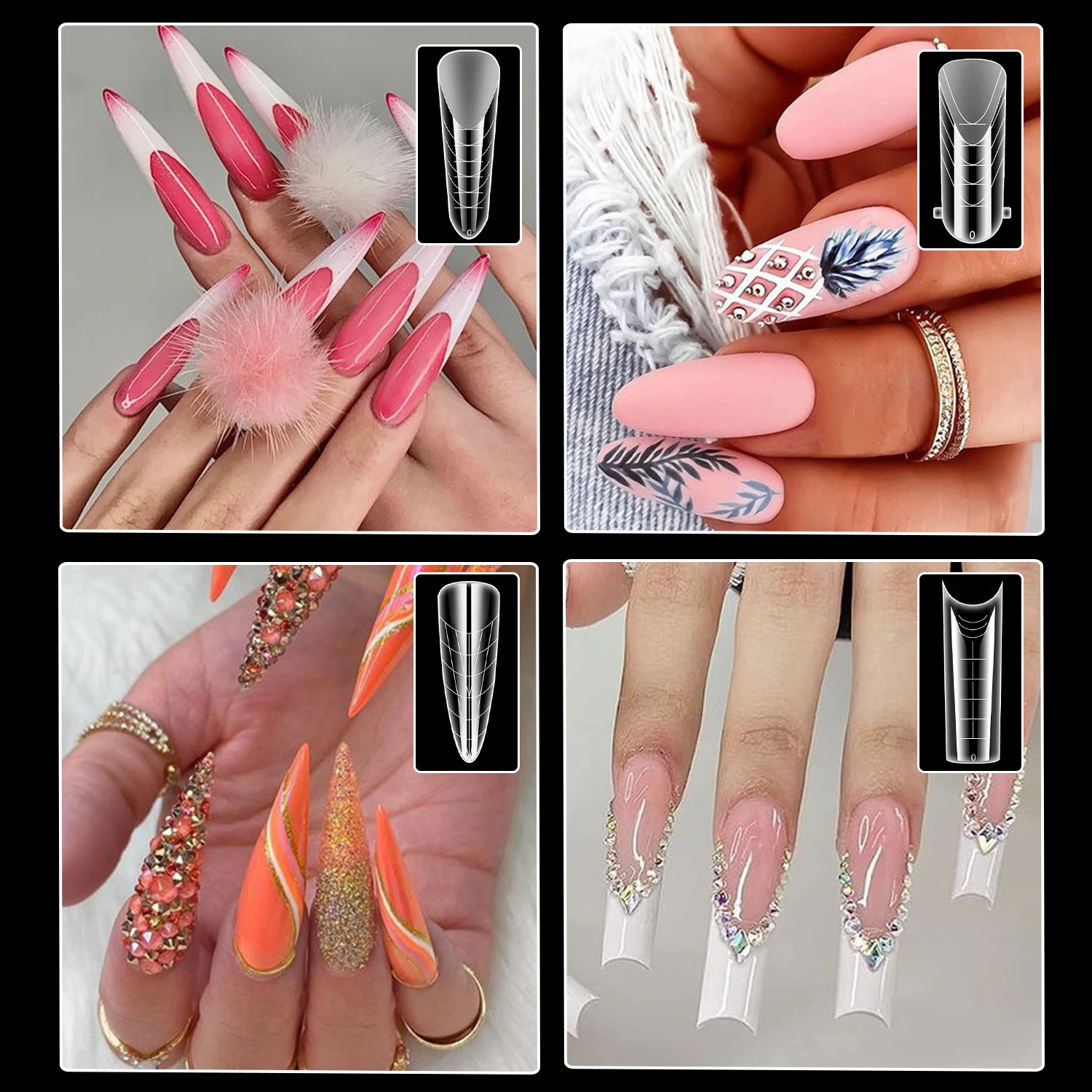 Ebanku Colla per unghie polimerica bifacciale 288 pezzi Stampo per unghie bifacciale Stiletto Bara Balletto Punta per unghie acrilica 12 forme Colla da costruzione Manicure Art Design Salon Fai da te a casa