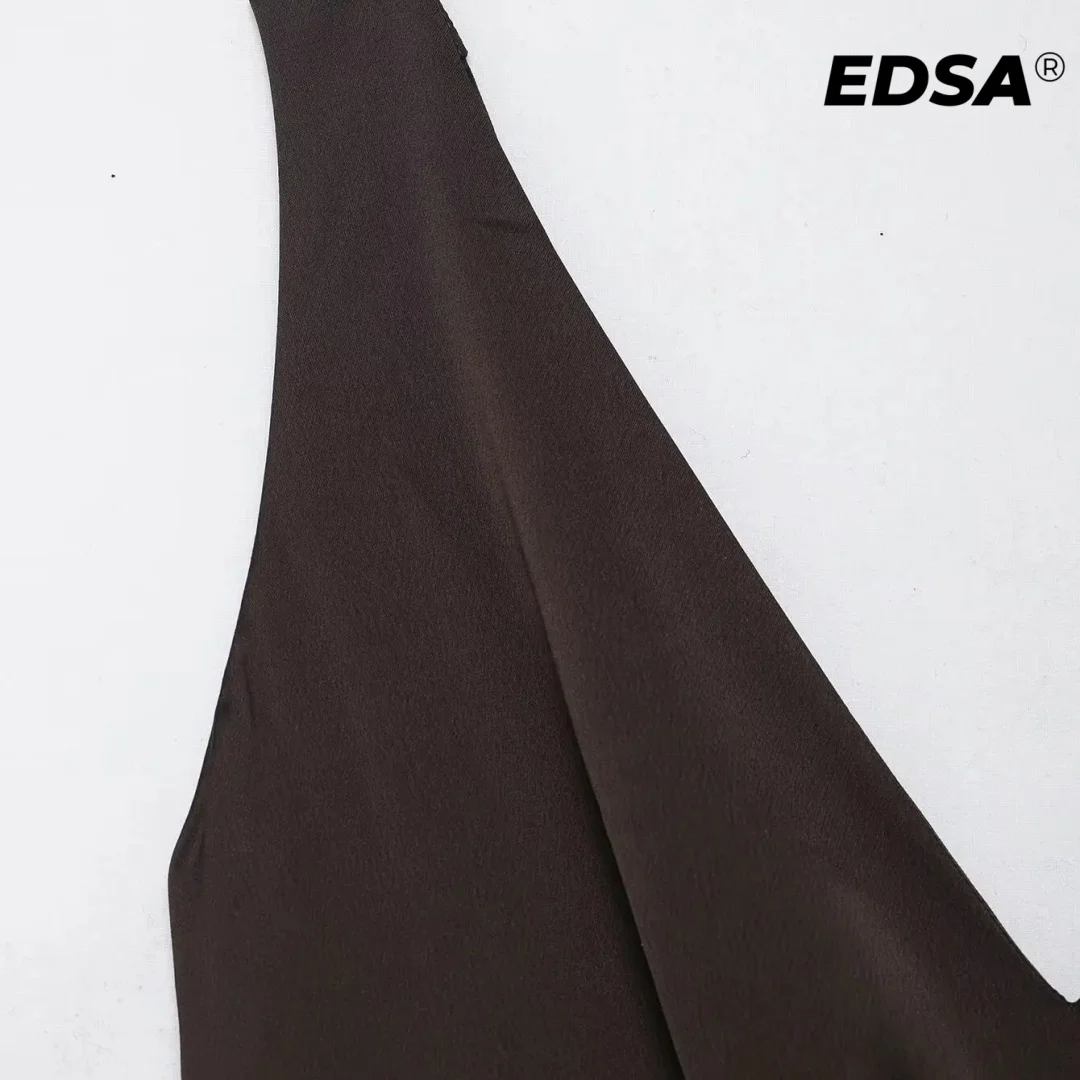 فستان EDSA نسائي من الساتان متوسط الطول بخصر عالٍ مع أشرطة واسعة فساتين طويلة بدون ظهر لقضاء العطلات النسائية