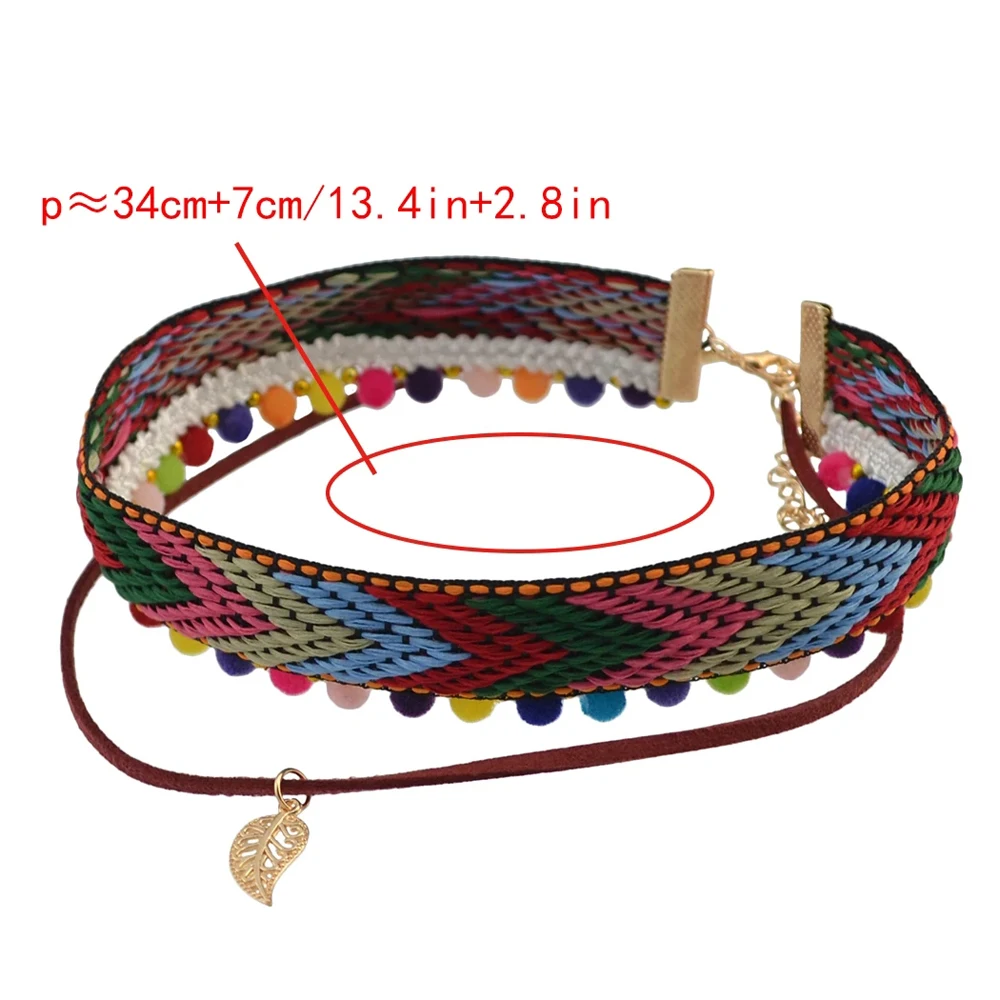 Colorful Plush Ball Tassel Choker Necklace for Women Bohemian Handmade Cotton Embroidery Collar Clavicle Jewelry Accessories