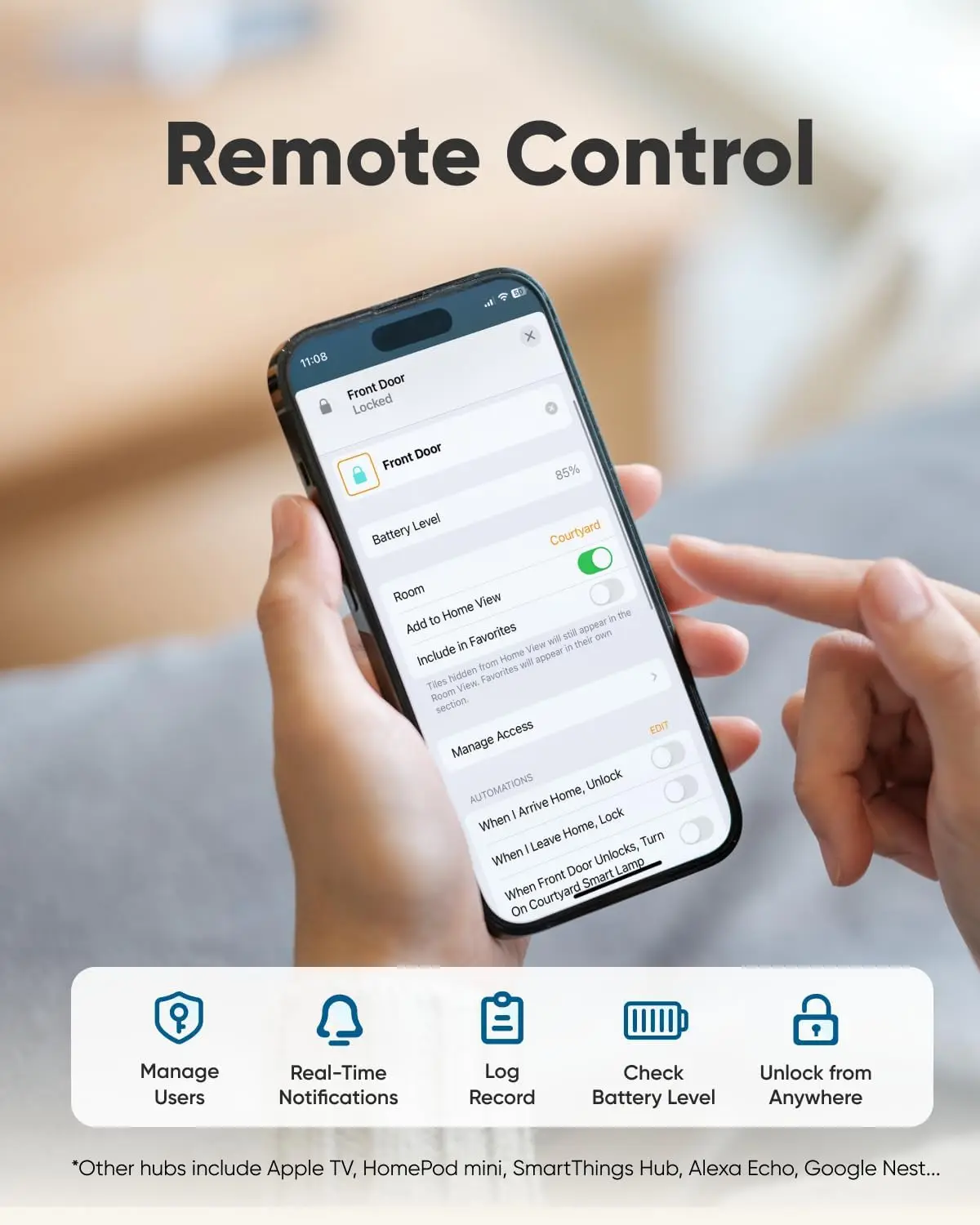 Smart Fingerprint Door Lock with Apple Home, Alexa, Google Support, 10000mAh Battery, Auto Lock