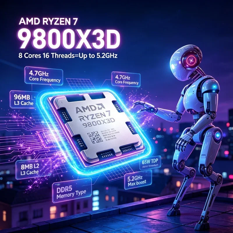 AMD Ryzen 7 9800X3D Zen 5 Gaming CPU 96MB L3 Cache 8-Core 16-Thread 5.2GHz AM5 Socket DDR5 4nm Desktop Processor 120W