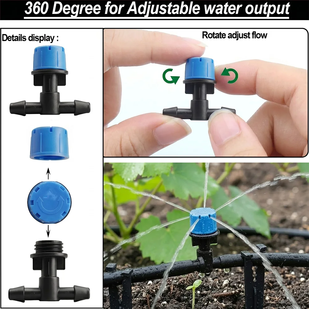 100 Stück Einstellbare 6-Loch-Tropfbewässerungsventile Mikro-Tropfsprinkler für Garten, Gewächshaus, Rasen und Blumenbeet-Bewässerung – Detail 3