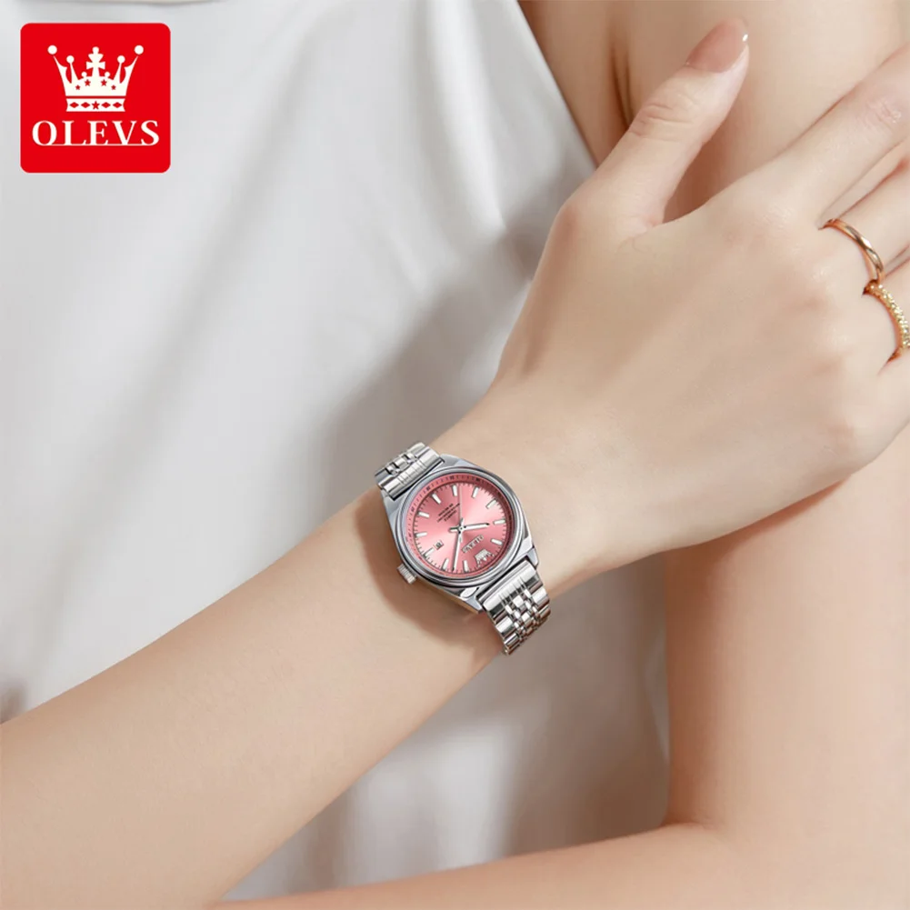 ساعات OLEVS النسائية الأنيقة المصنوعة من الفولاذ المقاوم للصدأ ذات العلامة التجارية الأصلية كوارتز ساعة يد للسيدات مقاومة للماء وتاريخ مضيء #4