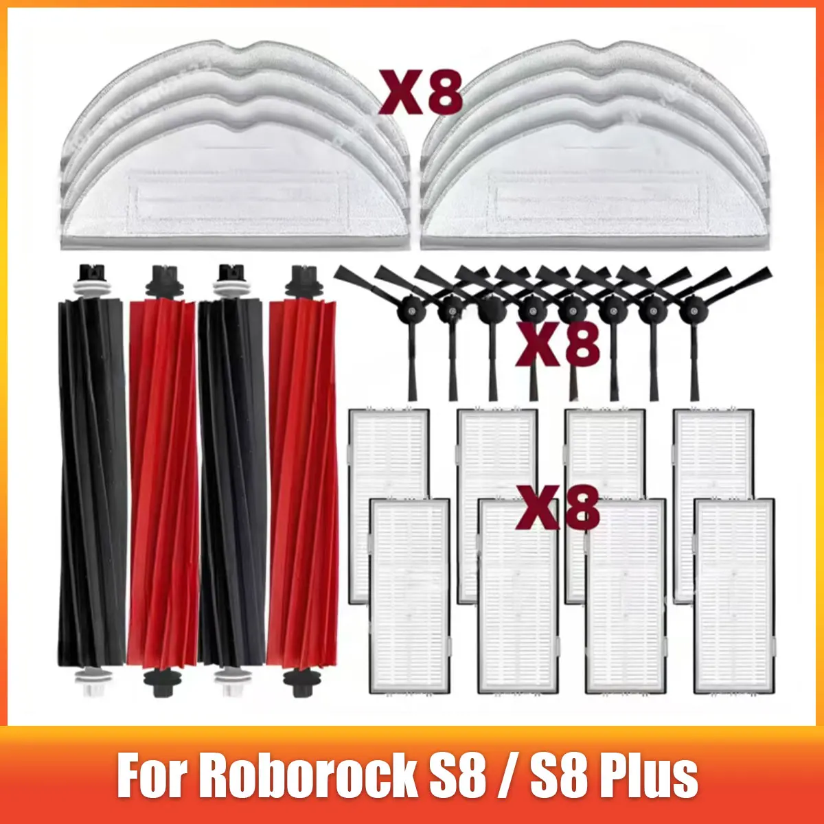 Reinigungsset für Roborock S8 / S8 Plus – Hauptbürste, 2 Seitenbürsten, HEPA-Filter & Wischmopps