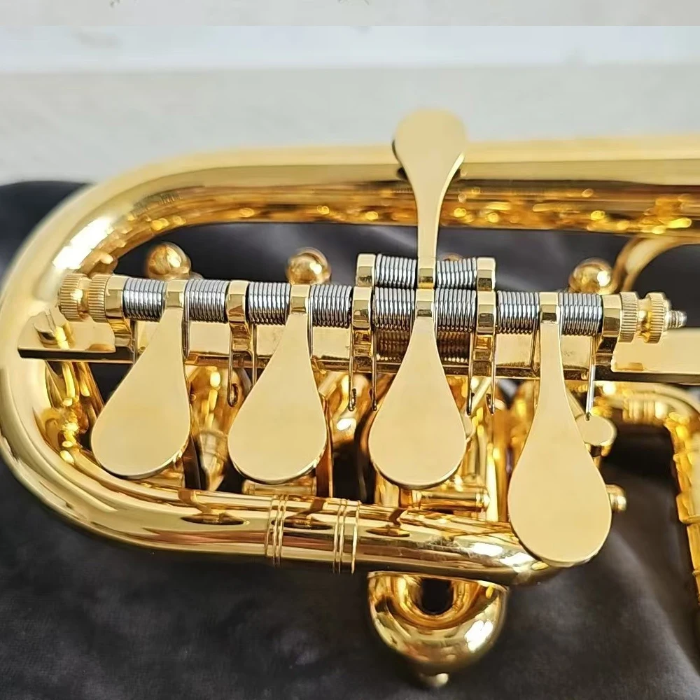 Classic flat key piccolo B flat to A trumpet lacquered gold Professional Trumpet brass instrument with case