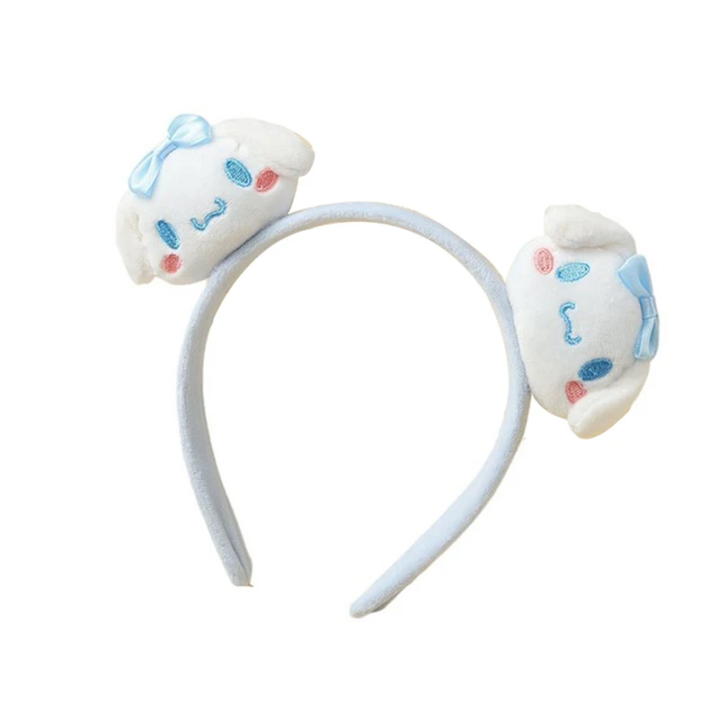 Sanrio Headband Kawaii Cinnamoroll Kuromi Melody Kitty Plush Bow Makeup Wash Hair Ring Hair Accessories لڑکیوں کے لیے تحفے