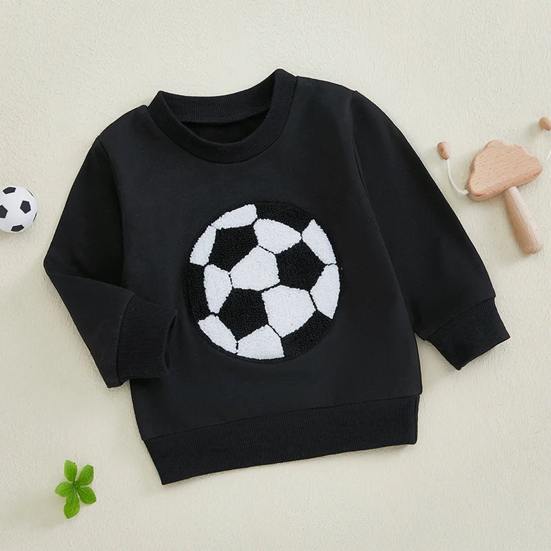 Moletons para bebês estilo esportivo manga comprida gola redonda bordado de futebol pulôveres