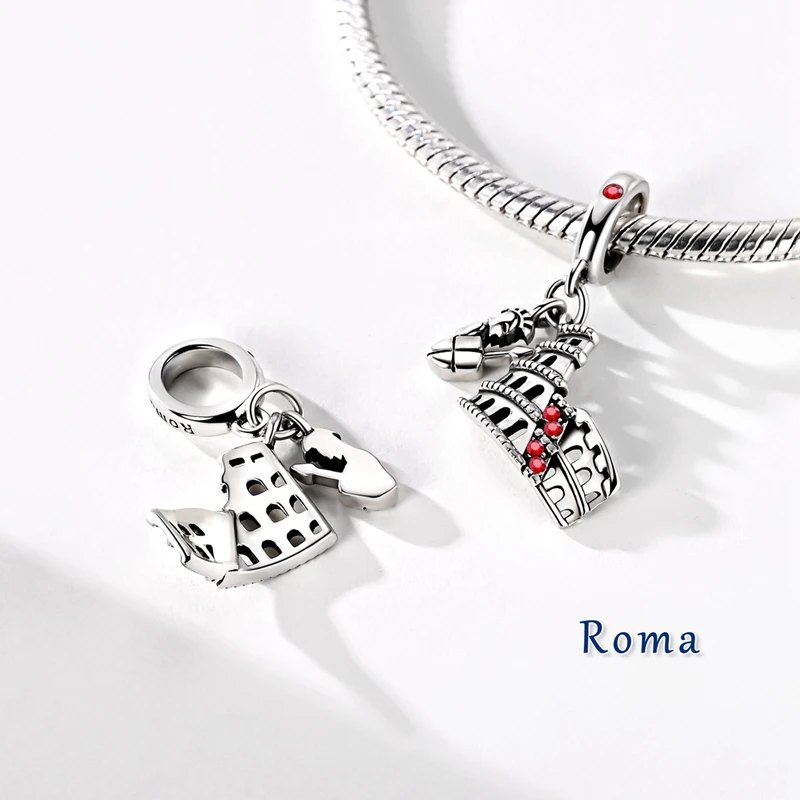 Original 925 Sterling Silver Charms Bead World Landmark Architecture Series Pendant Fit Original Bracelet For Women DIY Gift