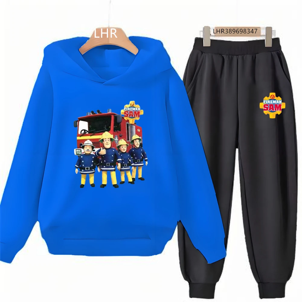 Kids Hoodie Black Boy Girl Pink Casual Top+Trousers Child Set OPutdoors Coat Firefighter Sam Animation Print Autumn Clothing