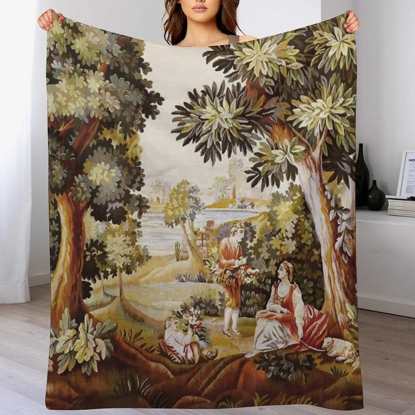 

Silk & Wool Antique French Tapestry Print Throw Blanket Soft Beds Kid'S Furrys funny gift Blankets