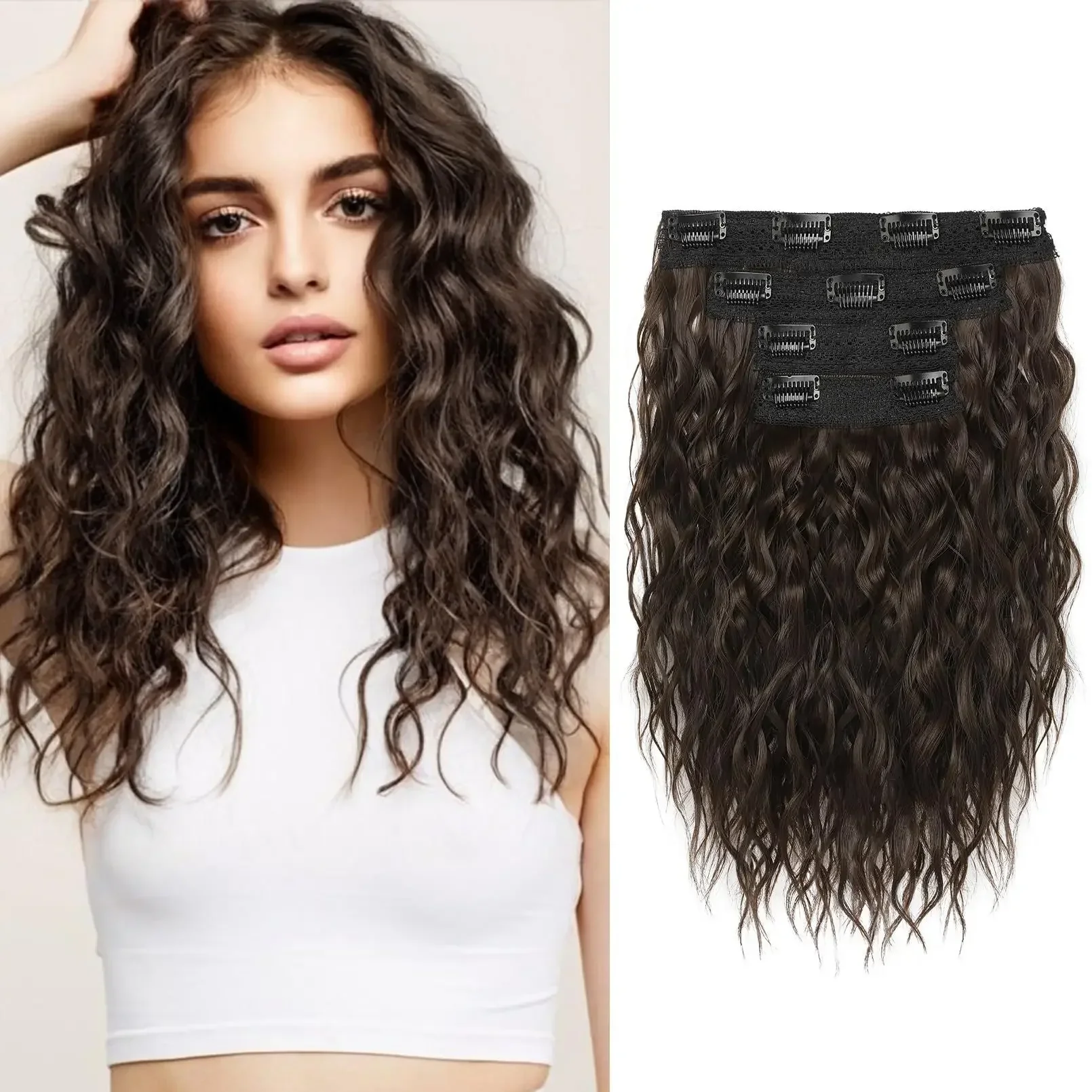 Long Wavy Hairstyle 4 Clips Hair Extensions Natural Synthetic Blonde Black Hairpieces Heat Resistant for Women Daily