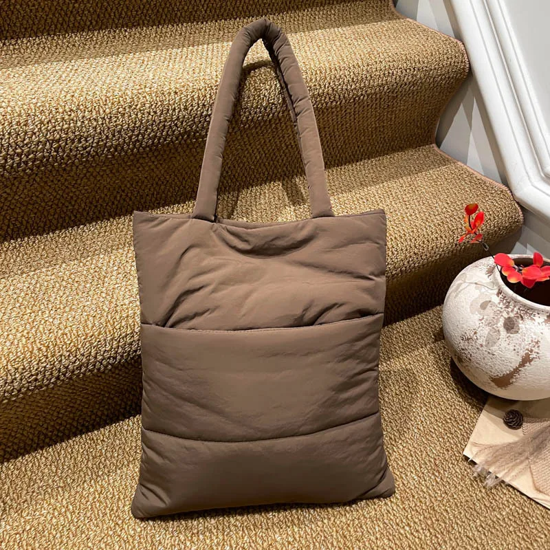 

Trendy Cotton Filled Shoulder Bag Simple Design Nylon Handle Bag for Daily Use Comfortable and Versatile Texture Storage Bags