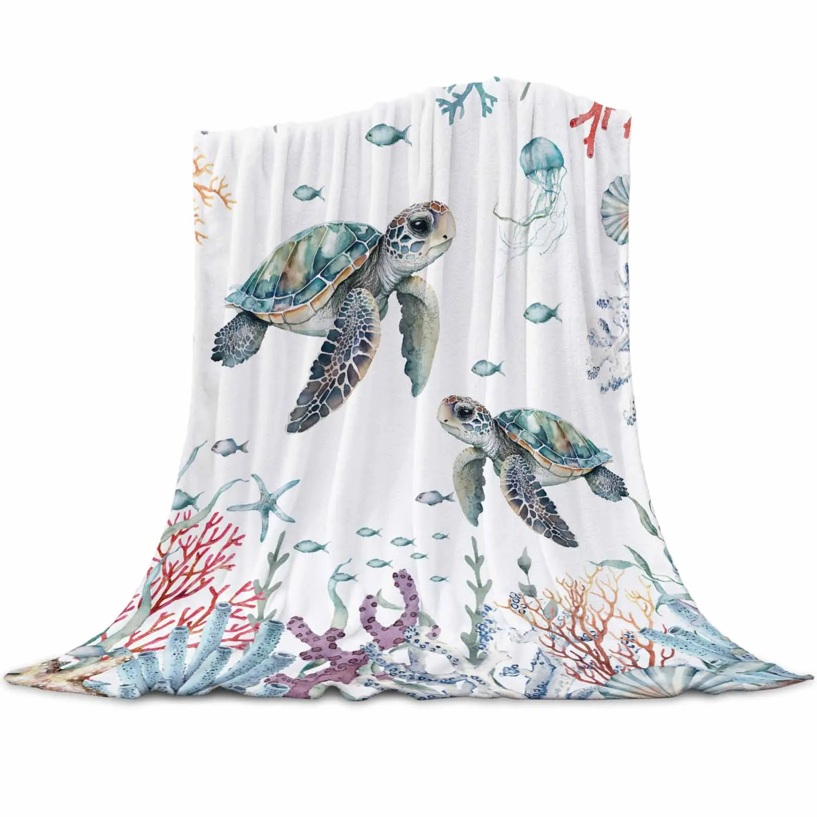 Summer Sea Life Coral Sea Turtle Blankets Portable Soft Throw Blanket for Bed Office Bedspread Home Decor Flannel Blanket