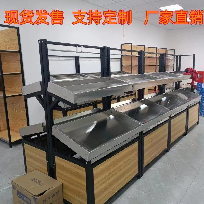 

Коммерческие стеллажи для фруктов и овощей из нержавеющей стали для супермаркетов, витрины для свежих продуктов