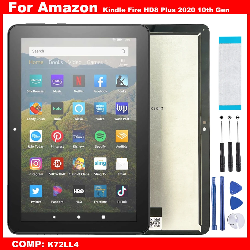 

ЖК-дисплей для Amazon Fire HD8 HD 8 HD8 Plus HD8 + 2020 10-го поколения K72LL4 ЖК-дисплей с дигитайзером сенсорного экрана в сборе