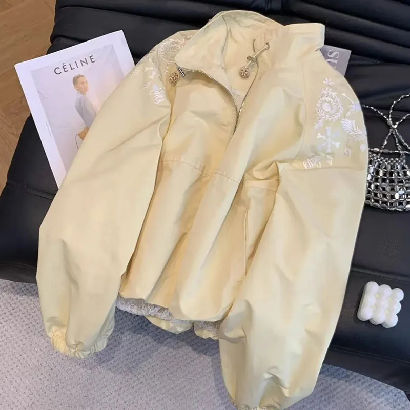 2026 Summer New Women's Casual Collar Coat Embroidered Thin Female Loose Slim Jacket Spliced Age-reducing Ladies Joker Overwear