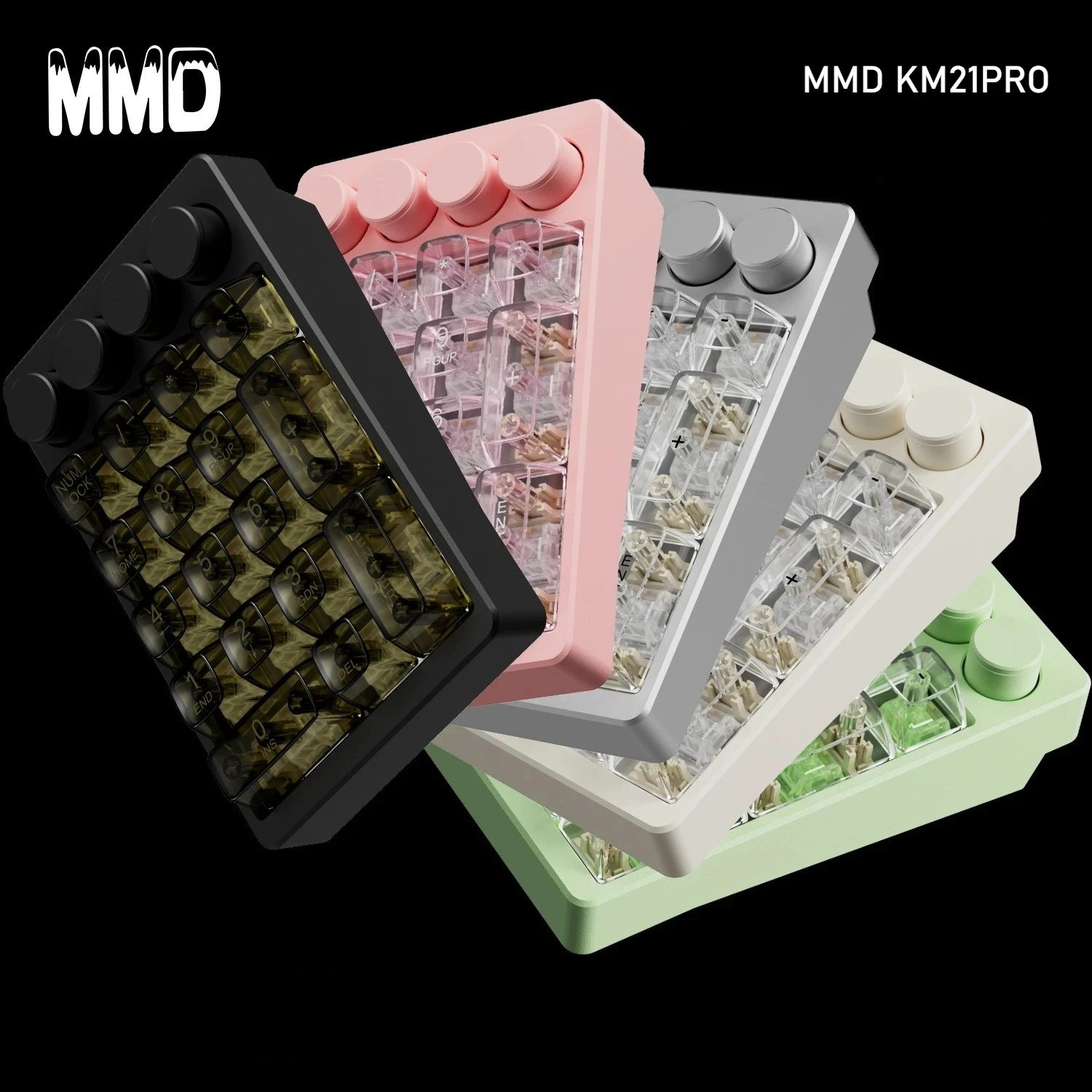 

MMD KM21Pro Мини-механическая клавиатура Прозрачные колпачки для клавиш Проводная поддержка DIY Переключатель с ручкой Индивидуальная клавиатура с номером горячей замены