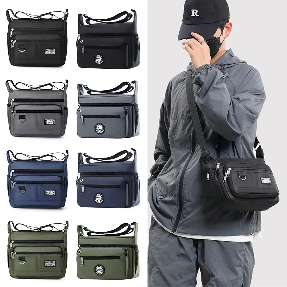 Leisure Oxford Men Messenger Bag Square Shape Multi-layer Travel Crossbody Bags Large Capacity Zipper Storage Pocket Travel