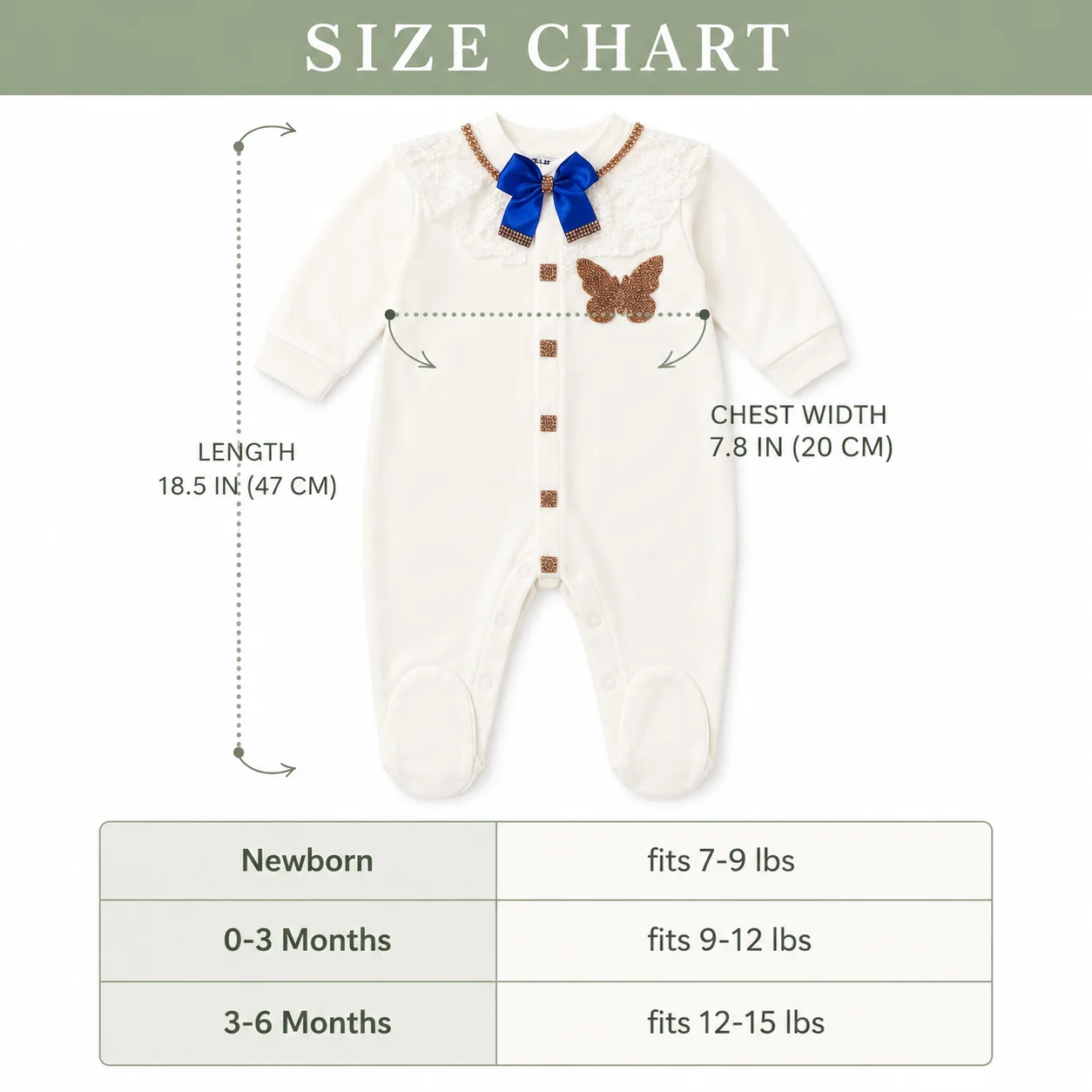 3Pcs Gilded Cream Cotton Newborn Baby Set 3D Butterfly Lace Neck Footed Romper 100 Days Celebration Heirloom